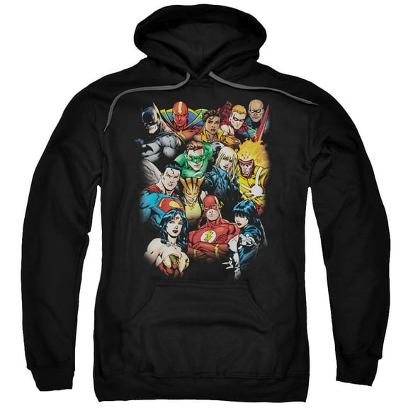 Trevco Jla-The Leagues All Here Adult Pull-Over Hoodie- Black - Large