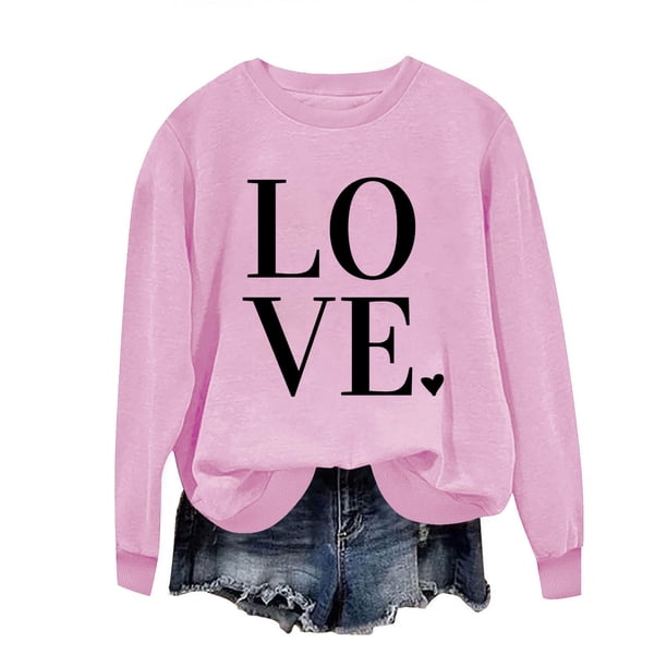 Penkiiy Camisetas Día de San Valentín Mujeres Amor Corazón Rojo Sudadera gráfica de manga larga Cuello Crew Valentines Tops L Rosa