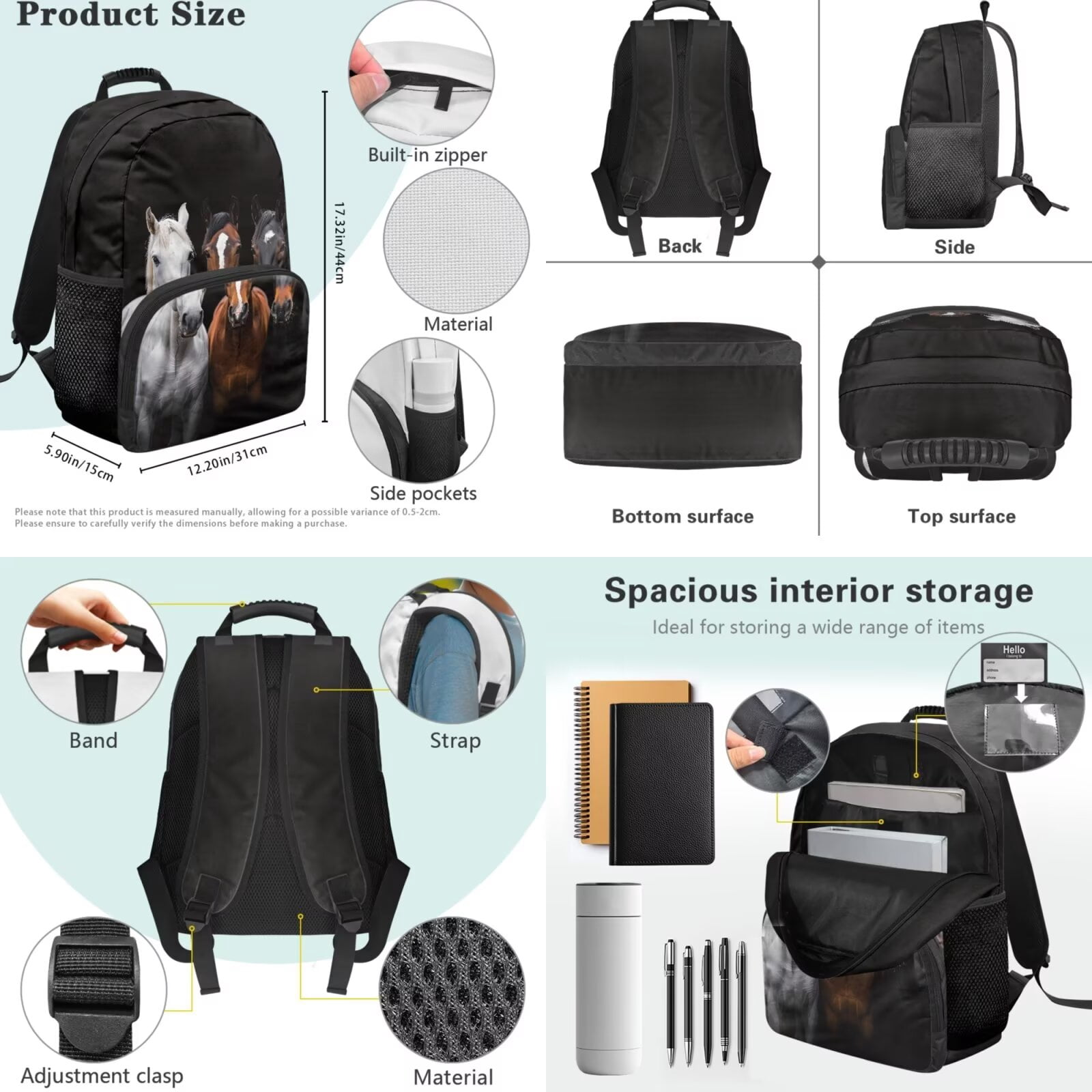 Pzuqiu Western Horse Kids Backpack School Bag Set with Lunch Box Pencil Case Water Bottle Holder 17 Inch 4 Piece Bookbags with Adjustable Shoulder Strap for Boys Teens 8-12