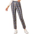 thumbnail image 1 of Pantalones Allegra K De Tobillo A Cuadros Para Mujer Casual Con Botones Azul L, 1 of 5