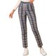 thumbnail image 1 of Pantalones Allegra K De Tobillo A Cuadros Para Mujer Casual Con Botones Azul L, 1 of 5