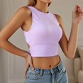 thumbnail image 2 of Womens Cropped High Neck Tank Tops Trendy Summer Sleeveless Backless Shirts Causal Slim Fit Back Lace up T Shirts Tops Purple L, 2 of 5