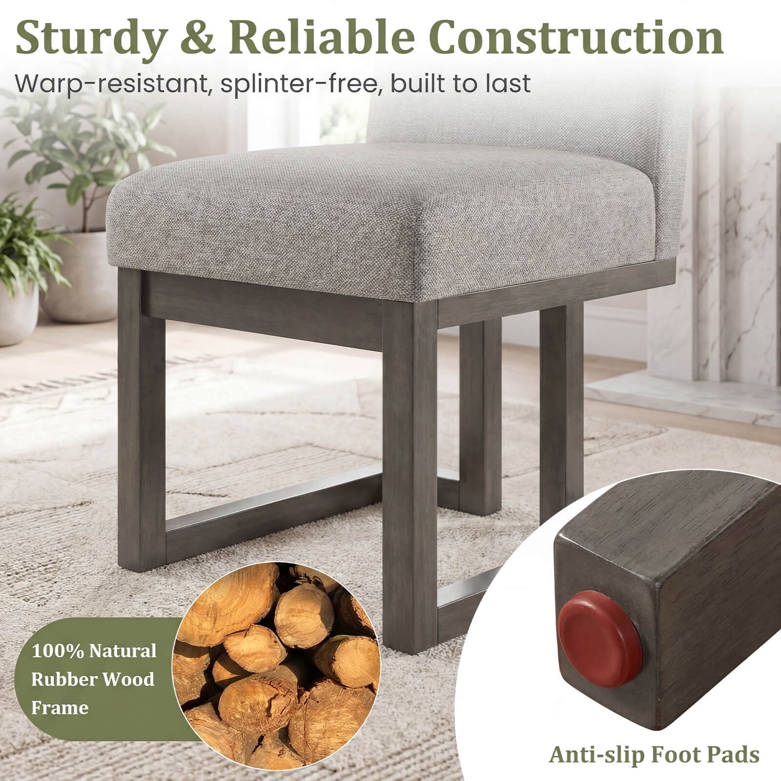 Costway 4PCS Wooden Dining Chairs Modern Farmhouse Fabric Upholstered Kitchen Chairs Beige + Gray