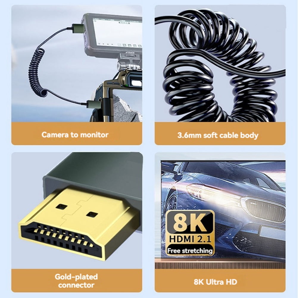 8K HDMI-Compatible To HDMI-Compatible Coiled Cable 48Gbps HDMI-Compatible To Mini/Micro HD Cable for Camera/Camcorder/PC/Monitor