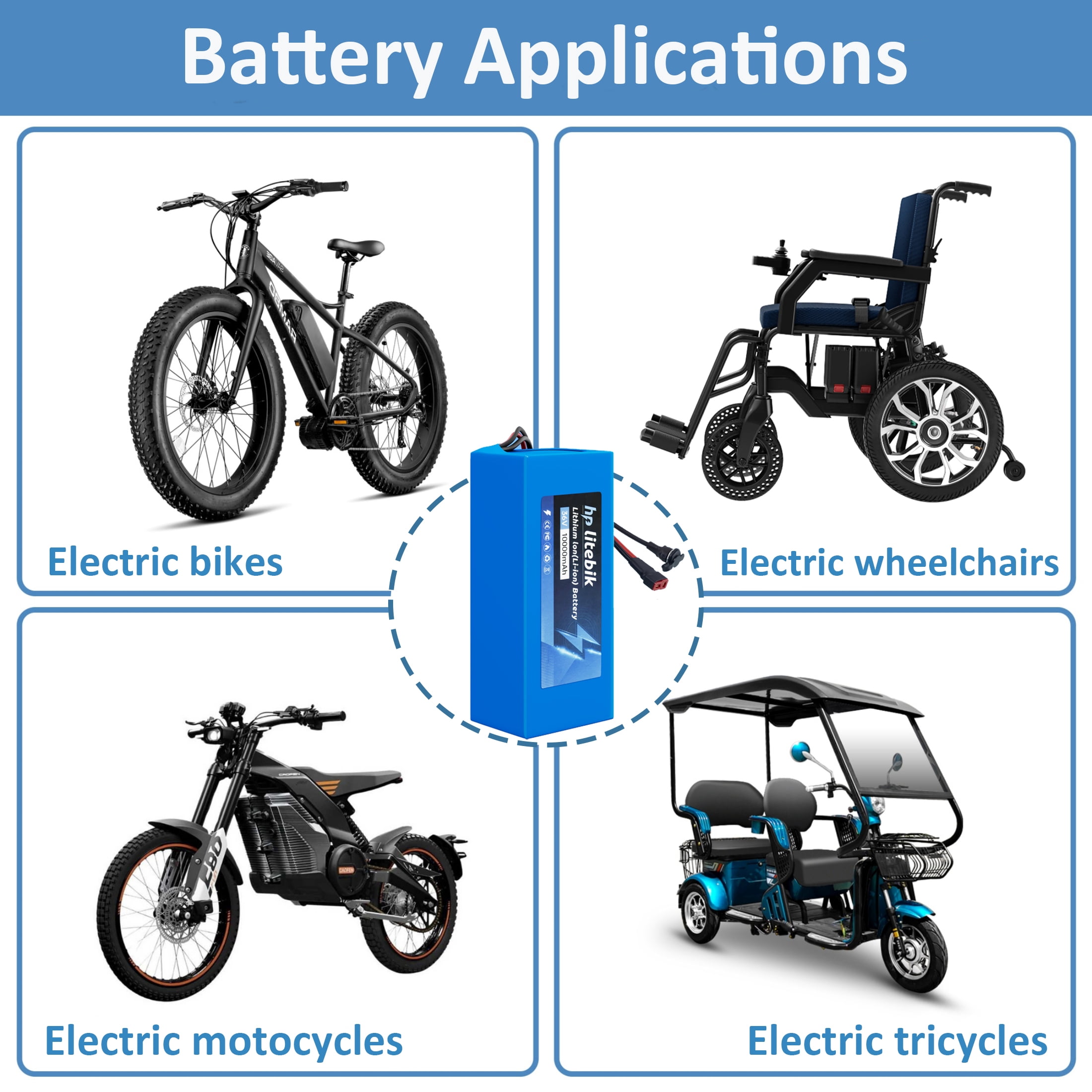 36v 10ah Ebike Battery Replacement Lithium Ion Battery for 750W Electric Bike