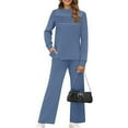 thumbnail image 6 of Women's Round Neck Sweatshirt Wide Leg Sweatpants Casual Suit Sportswear Set, for Winter Lounge and Sports Activities,Blue,XL, 6 of 6