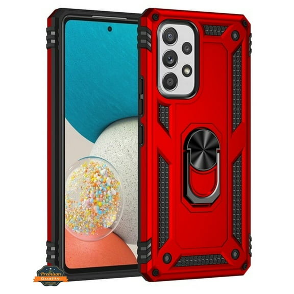 For Samsung Galaxy A54 5G Shockproof Hybrid Dual Layer PC   TPU with Ring Stand Metal Kickstand Heavy Duty Armor Shell Phone Case Cover by Xpression - Red