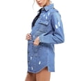 thumbnail image 2 of Women's Distressed Denim Cotton Button Up Long Military Utility Jean Jacket (Light Blue, S), 2 of 4