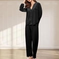 thumbnail image 5 of CALAFEBILA Pajamas Womens Womens Button Down Pajama Sets Nightshirts Notch Collar Fleece Tops Loose and Pants Soft, 5 of 6