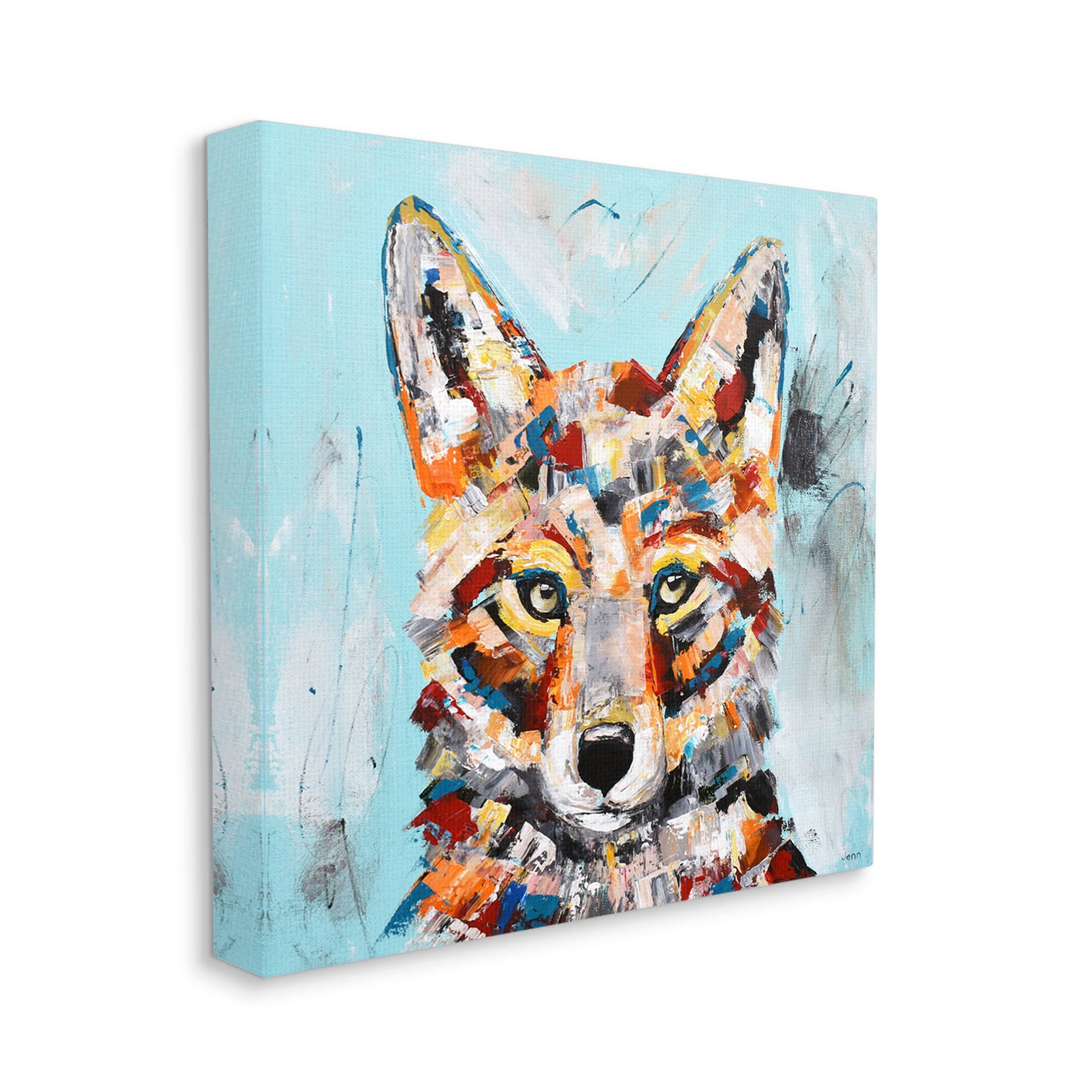 Urban Fox Brushed Splatter Animals & Insects Painting Gallery Wrapped Canvas Print Wall Art