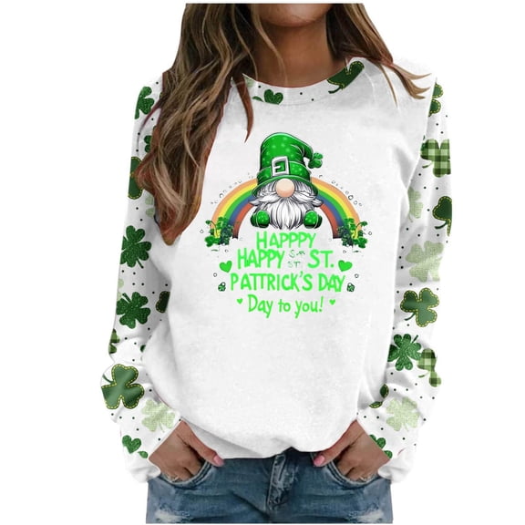 St Patty's Day Shirt Women 2025 Casual Plus Size 3/4 Sleeve Irish Clover Shirts Funny Saint Patrick's Tunic Tops