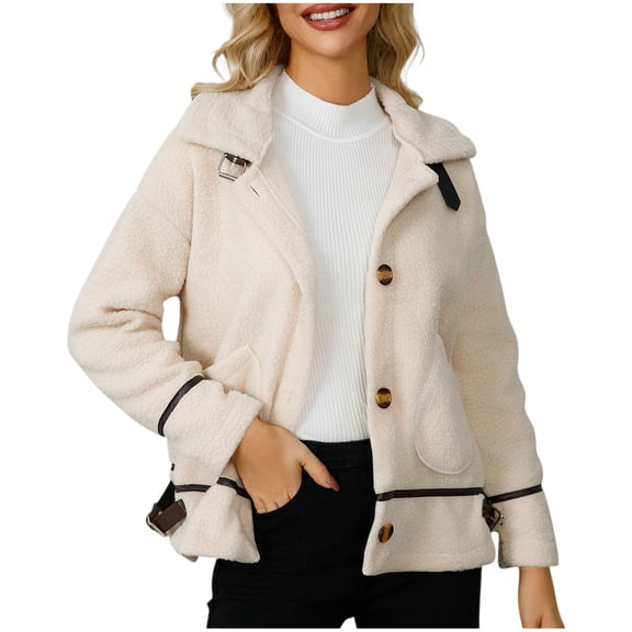 Winter Warm Fleece Jackets for Womens Fashion Plus Size Casual Solid Round Neck Pocket Hem Slit LooseTop Long Sleeve Parkas