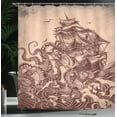 thumbnail image 4 of Ambesonne Nautical Shower Curtain, Ship Octopus Retro Design, 69"Wx84"L, Pastel Brown and Redbrown, 4 of 5