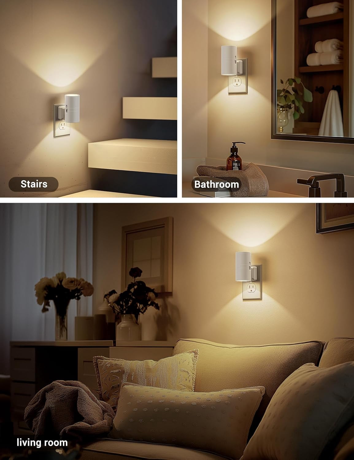 RGHJAR-Night Lights Plug into Wall, Dimmable Night Light Plug in, Modern Night Light Dusk to Dawn Light Sensor, Warm White 3000K, 0-100LM Adjustable Brightness Nightlight for Hallway Bedroom, 2 Pack