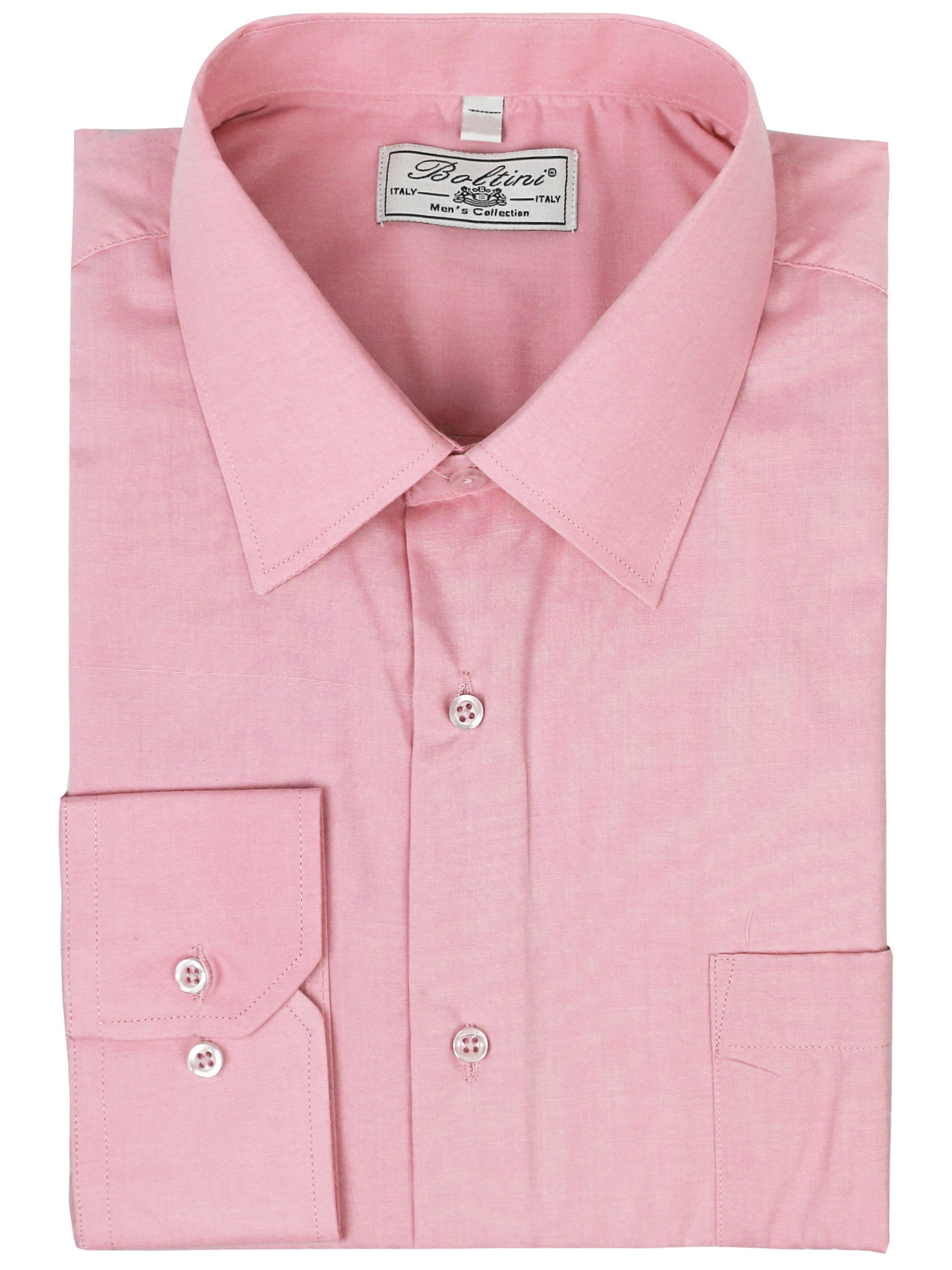 Men's Classic Solid Long Sleeve Barrel Cuff Dress Shirt (Pink, Large 36
