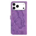 thumbnail image 3 of For iPhone 17 Pro 6.3" Large Butterfly Pattern Embossed Strong Magnetic Attachment/Closure, Card Slots/Pocket, PU Leather Flip Wallet Case ﻿,Purple,For iPhone 17 Pro, 3 of 8