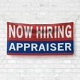 thumbnail image 4 of Now Hiring Appraiser 13 oz Heavy Duty Vinyl Banner Appraiser Jobs Available Appraiser Help Wanted Sign for Business Indoor/Outdoor Single-Sided with Metal Grommets (4x10 ft, Re & Wh & Bl), 4 of 6