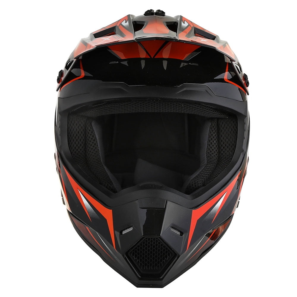1Storm Adult Motocross Helmet BMX MX ATV Dirt Bike Helmet Racing Style HF801 + Goggle + Gloves Bundle; Sonic Orange