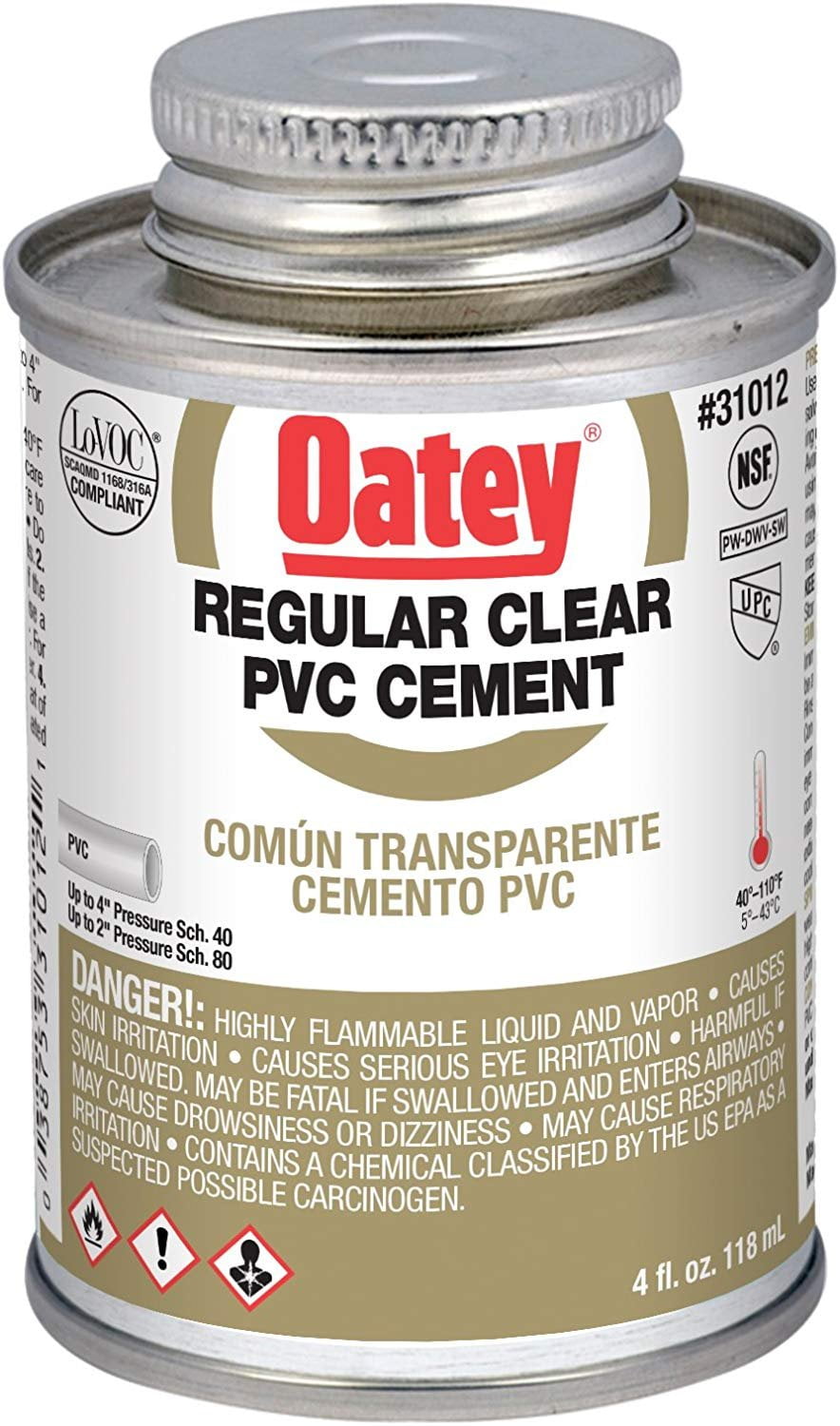 Oatey 31012 PVC Regular Cement, Clear, 4-Ounce