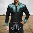 thumbnail image 2 of SXCXLSA Mens Western Shirts Long Sleeve Button Collar Embroidered Cowboy Shirt Regular Fit Business Casual Blouse With Floral Design Light Blue M, 2 of 4