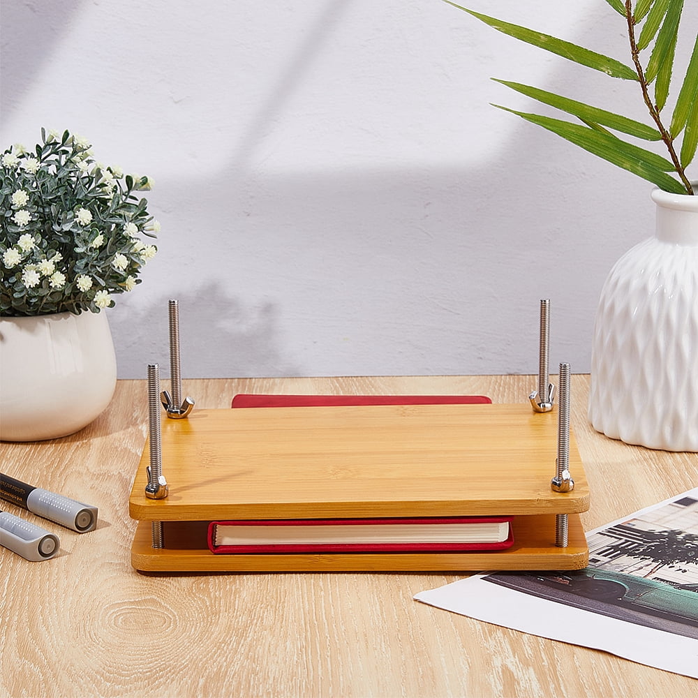 1 Set Rectangle Bamboo Portable Book Press Bookbinding Tool for Handmade Paper Press BurlyWood 220x151x8mm Hole: 6mm