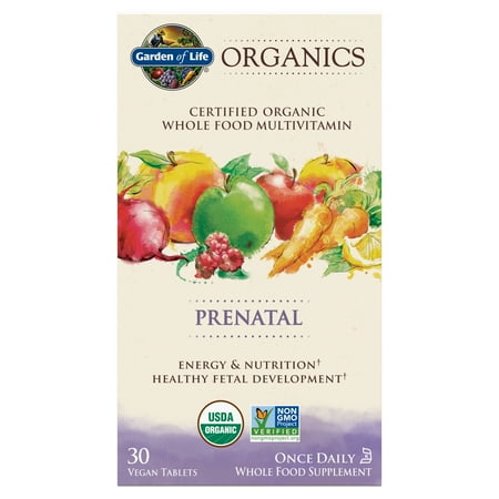 Garden of Life Organics Prenatal Vitamin, Folate for energy & healthy fetal development, non-constipating Iron, Vitamin C, B6, B12, D3 ? Organic, Non-GMO, Gluten-Free, Vegan, 30 Day Supply