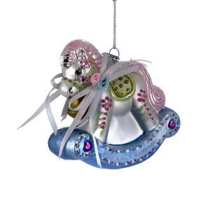 Girl/'s Pink Rocking Horse Baby/'s First Christmas Ornament 3.5 Inches
