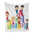 thumbnail image 1 of Educational Soft Flannel Fleece Throw Blanket, Happy Kids Boys and Girls with Number Blocks Triangle Rectangle and Square, Cozy Plush for Indoor and Outdoor Use, 60" x 80", Multicolor, by Ambesonne, 1 of 6