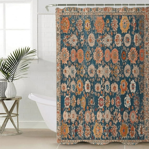 FAKULI Shower Curtain, Blue Flower Print Stall Shower Curtains for Bathroom/Bathtub, Farmhouse Boho Decorative Patterns Waterproof Fabric Shower Curtain Set with 12 Hooks, 48" x 72"