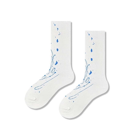 Breathable Harajuku Splash Ink Female Graffiti Stripe Middle Tube Socks Skateboard Socks Couple Socks Women Hosiery BLUE