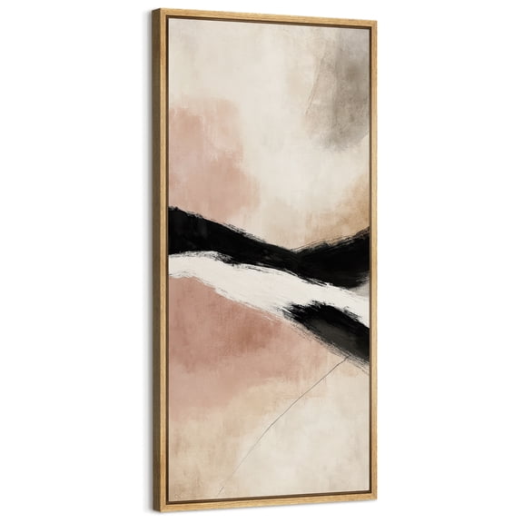 Large Framed Canvas Art Beige Pink Abstract Print for Modern Living Room Bedroom Wall Decor - 60"x30" Natural Framed