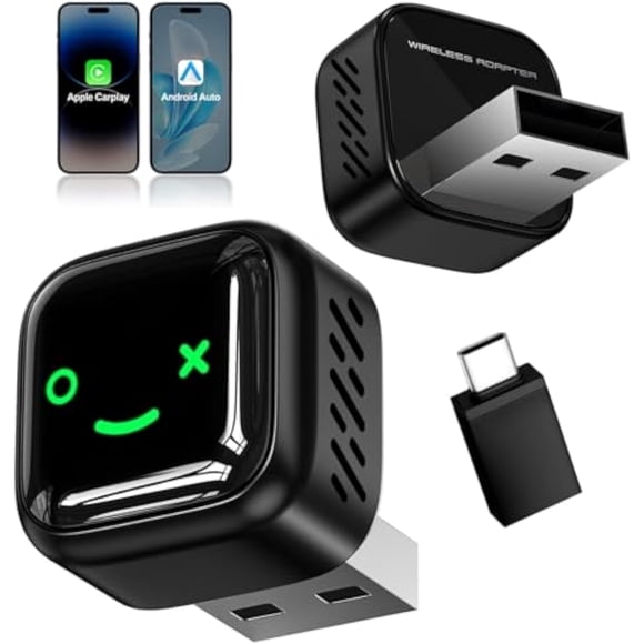 Adaptador Inalámbrico 2 en 1 para CarPlay para iPhone y Android Auto, Actualización de CarPlay con Cable a Inalámbrico, Diseño Mini USB A/C, Dongle Plug & Play para iPhone iOS 10+/ Android 11+/ Cars