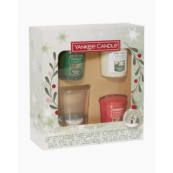 Yankee Candle Holiday Favorites Votive Gift Set with 3 Votives and a Glass Votive Holder - Great holiday gift!