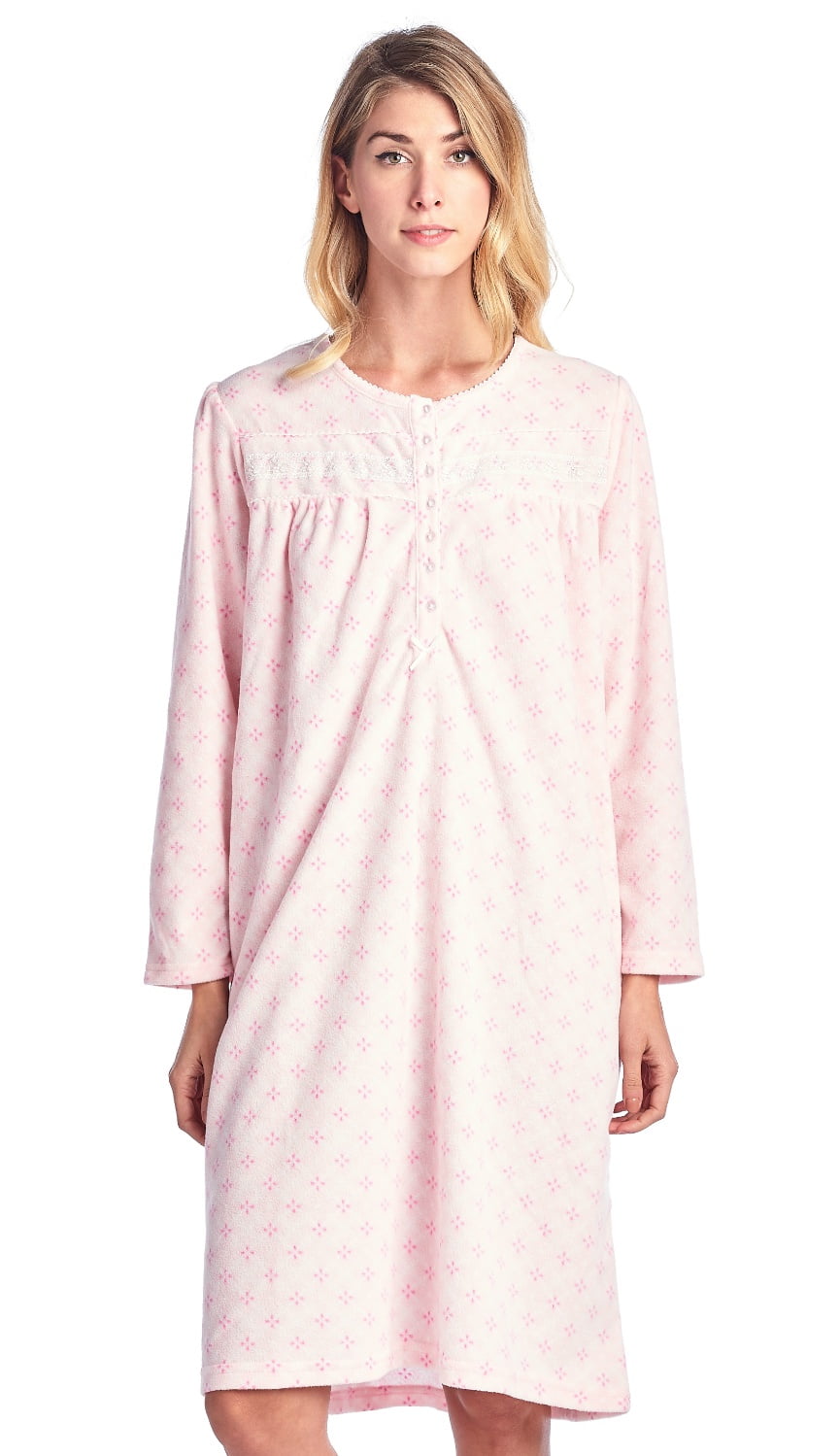 Casual Nights Women's Long Sleeve Micro Fleece Cozy Floral Nightgown ...