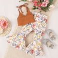 thumbnail image 7 of Toddler Girls Casual Suit Sleeveless Stripe Sling Tops and Prints Bell Bottoms 2pcs Set Outfits Girl Summer Sets, 7 of 7