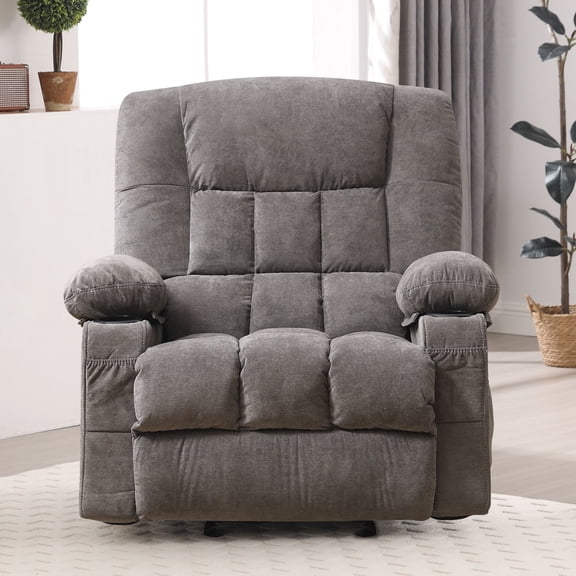 HYSpacerX Rocker Recliner Chair with Massage and Heat, Ergonomic Comfy Relining Chair with Cup Holders, USB Charge Port, Side Pockets,Grey