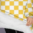 thumbnail image 3 of Oversized Wearable Blanket Hoodie,Yellow White Checkerboard Checkered Pattern Sherpa Blanket Hoodie with Super Pockets,Super Warm Fuzzy Pullover for Women & Men, 3 of 6