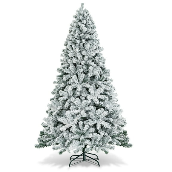 Costway 7.5ft Snow Flocked Hinged Christmas Tree Unlit Metal Stand