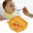 thumbnail image 4 of Baby Plate Utensil, Dining Training Toddler Eating Bowl 3 Compartments Round Edge Safe Using Silicone Durable  For Home Blue,Yellow,Brown, 4 of 8