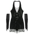 thumbnail image 3 of TSSOE Women Sparkly Jazz Prom Latin Dance Leotard Halter Backless Tuxedo Bodysuit with Metallic Gloves Black XL, 3 of 7