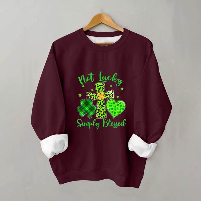 Qiopertar Mode Femmes Saint-Patrick Décontracté Manches Longues Col Rond Imprimé Chandail en Molleton Dames Hauts Blouse Offres de la Semaine Liquidation Moins de 5$ jusqu'à 90 % de Réduction