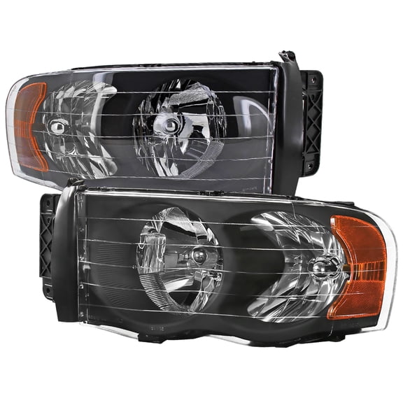 Factory Style Headlights (Black Housing/Clear Lens) Made for and Compatible with 2002-2005 Dodge RAM 1500/ 2003-2005 RAM 2500 3500