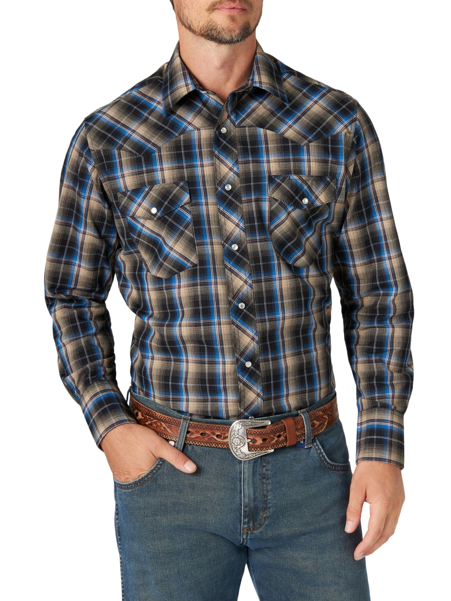 Wrangler - Wrangler Men's Long Sleeve Western Shirt - Walmart.com ...