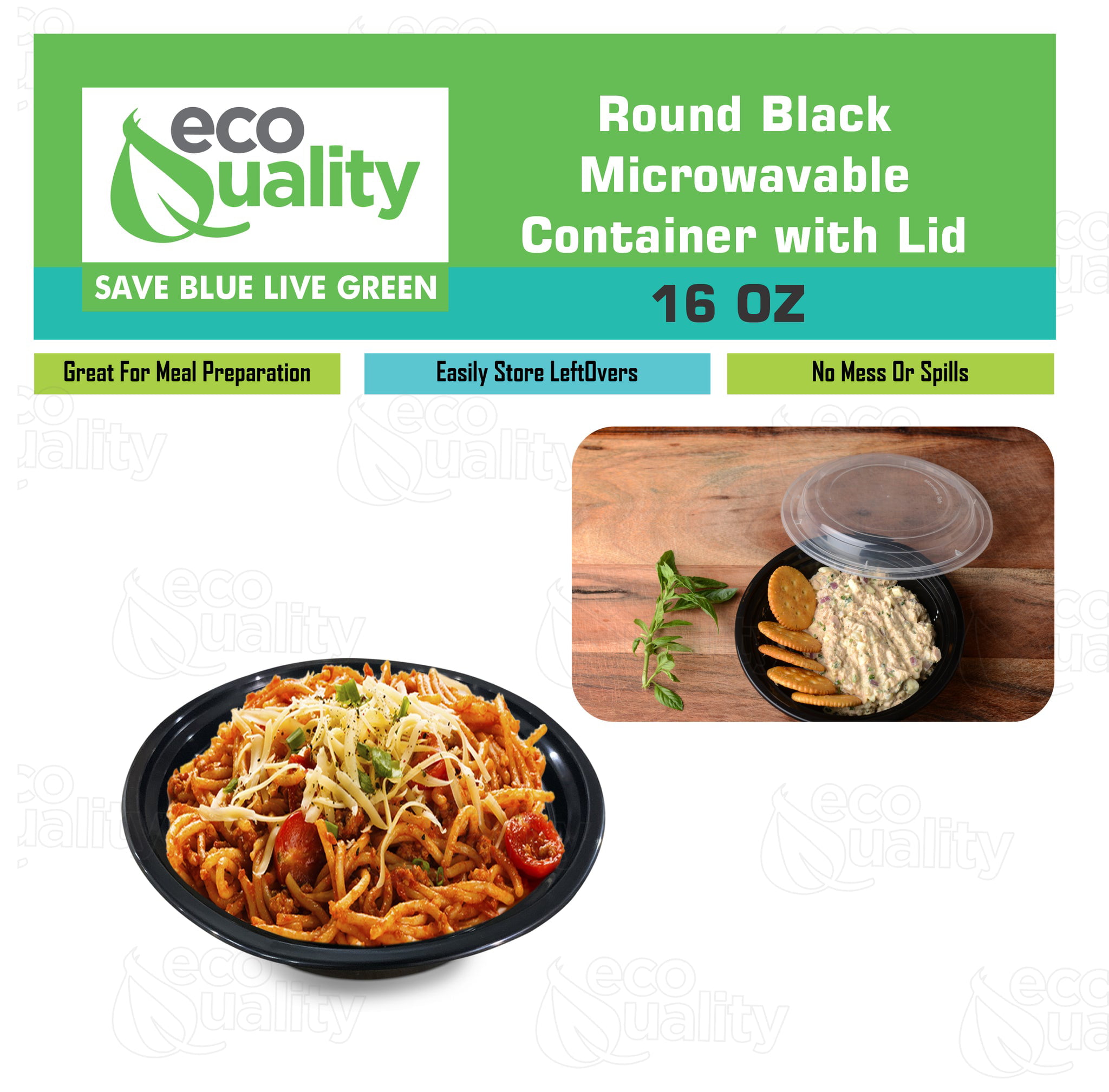 Kraft & Plastic F7516B 16 oz Microwave Safe Plastic Food Containers,  Rectangular, Black / Clear – 150 / Case