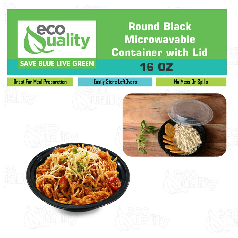 12 oz Microwavable Black Plastic Meal Prep Food Container +Lid Reusable BPA  Free