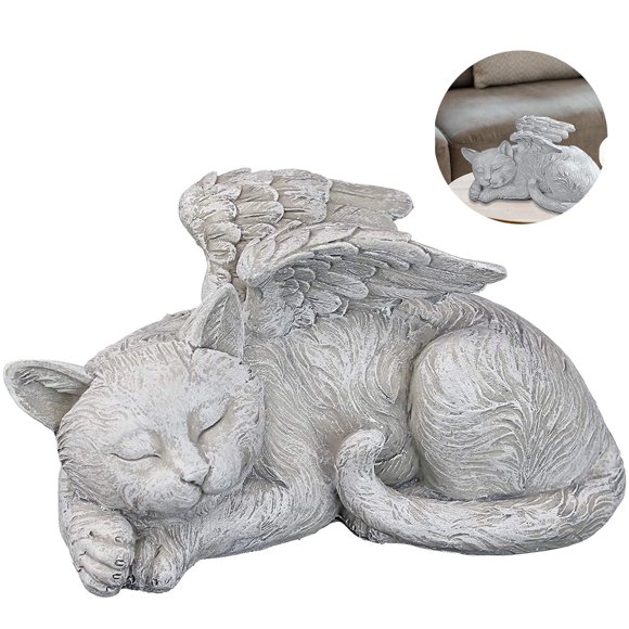 Angel Cat Memorial Statue, Garden Resin Sleeping Cat Ornament