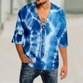 thumbnail image 2 of Icvfdpl Mens Tee Shirt Spring And Summer Casual Tie Dye Print T Shirts Lacing V Neck 3/4 Sleeve Tops Resistant Pilling Free Man Tshirt, 2 of 5
