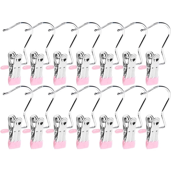 Frezon 15 Pack Boot Hanger for Closet, Laundry Hooks with Clips, Boot Holder, Hanging Clips, Portable Multifunctional Hangers Single Clip Space Saving for Jeans, Hats, Tall Boots, Towels(Pink)