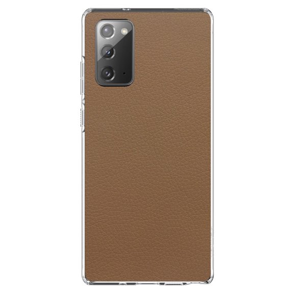 DistinctInk Clear Shockproof Hybrid Case for Galaxy Note 20 ULTRA (6.9" Screen) - TPU Bumper, Acrylic Back, Tempered Glass Screen Protector - Brown Faux Leather Print Design - Printed Faux Leather
