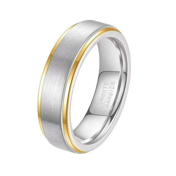 PAMTIER Men's Classic Simple Retro Versatile Jewelry Gradient Color 6MM Tungsten Carbide Wedding Ring Matte Finish Comfort Fit Gold Silver Size 7